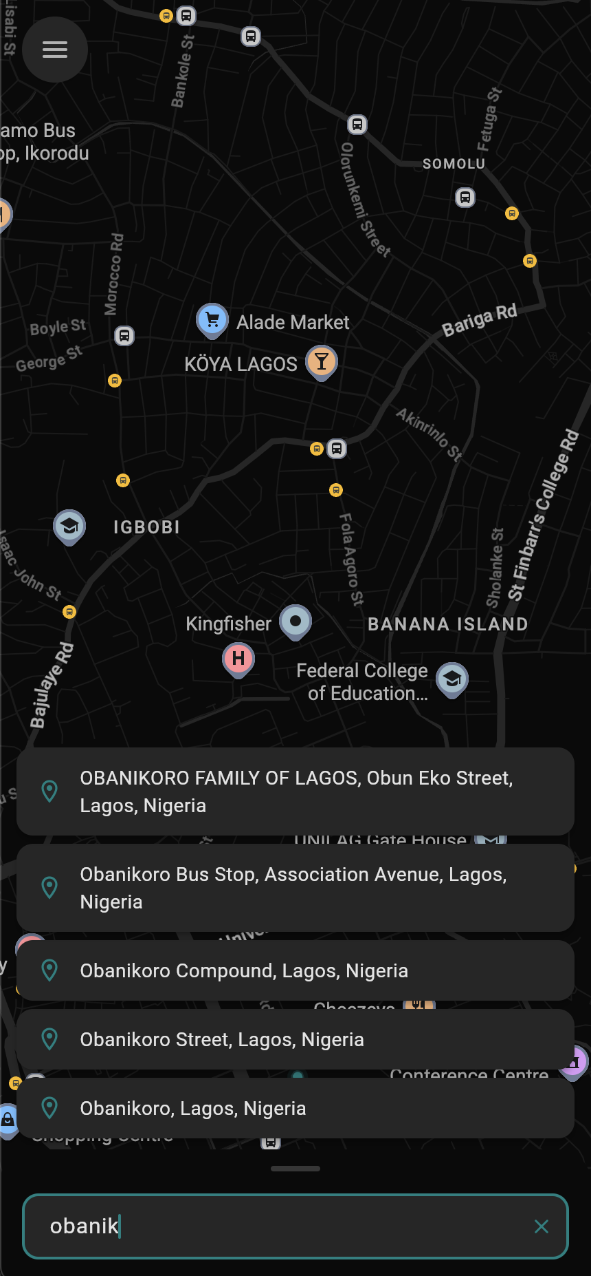 TagRides destination search screen